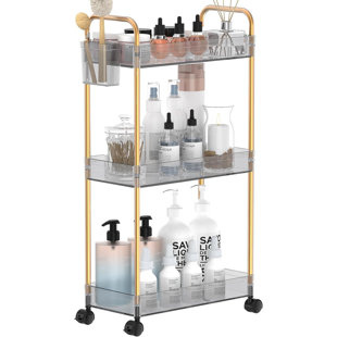 Storage Rolling Cart 3 Tier Acrylic Bathroom Cart Organizer, Mobile Shelving Unit Laundry Room Organization Multifunction Utility Cart, Gray