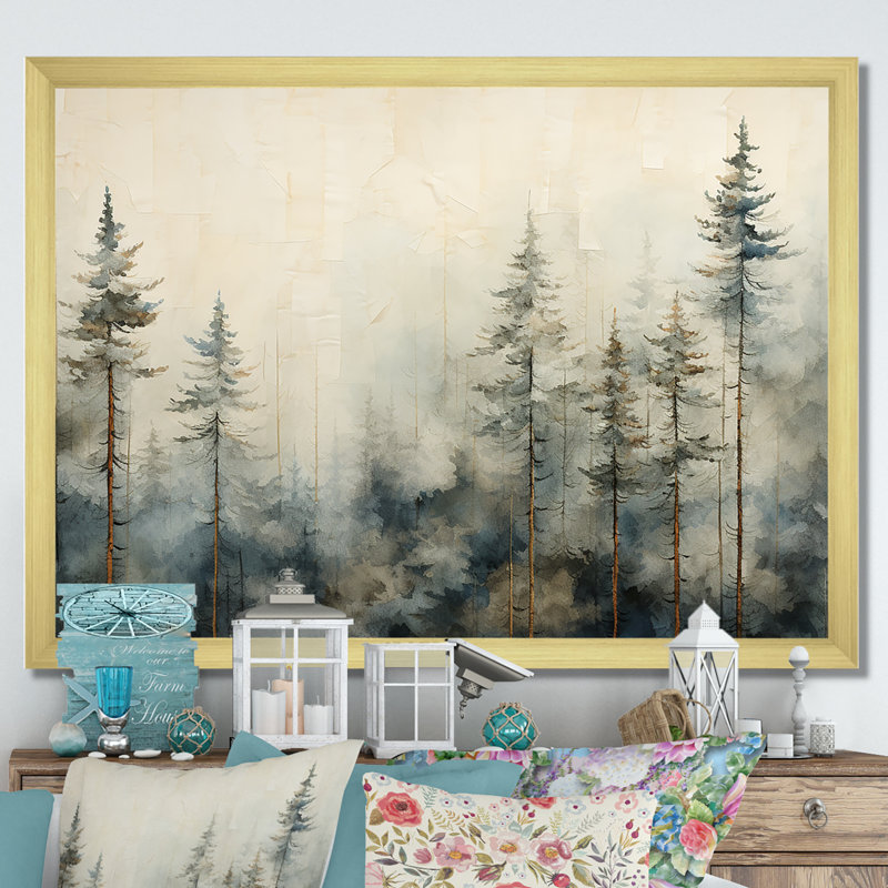 Minimalisme forêt de pins d'hiver - décoration murale forêt, H 30 po x l 40 po x P 1,5 po, Cadre doré simple