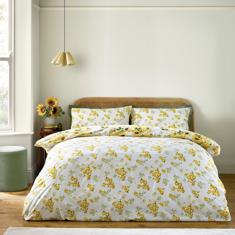 Sunflowers Reversible Duvet Cover Set, Double Duvet Cover + 2 Standard Pillowcases