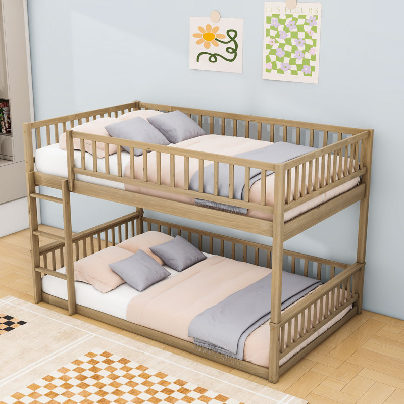 Lit superposé grand sur grand avec motif détachable et échelle, Noyer