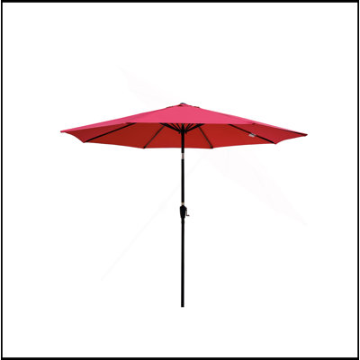 Parasol de patio extérieur 10 pi (3 m) sans rabat, 8 pièces, avec inclinaison, avec manivelle, sans base, rouge, taille de poteau 38 mm (1,49 pouce)