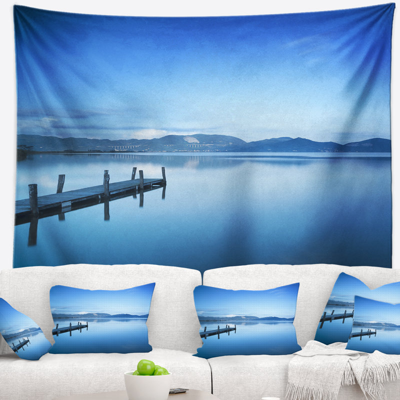 Paysage marin bleu vif avec tapisserie, H 32 po x l 39 po