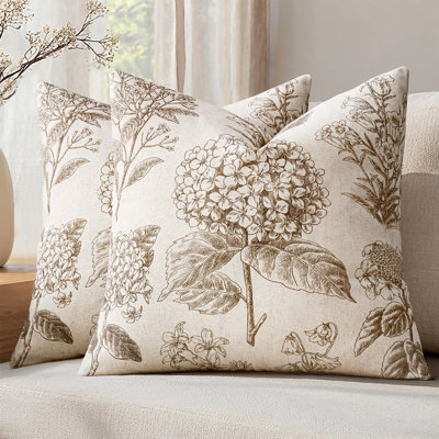 Vintage Set of 2 Decorative Floral Pillow Covers 20x20 Inch,Light Brown