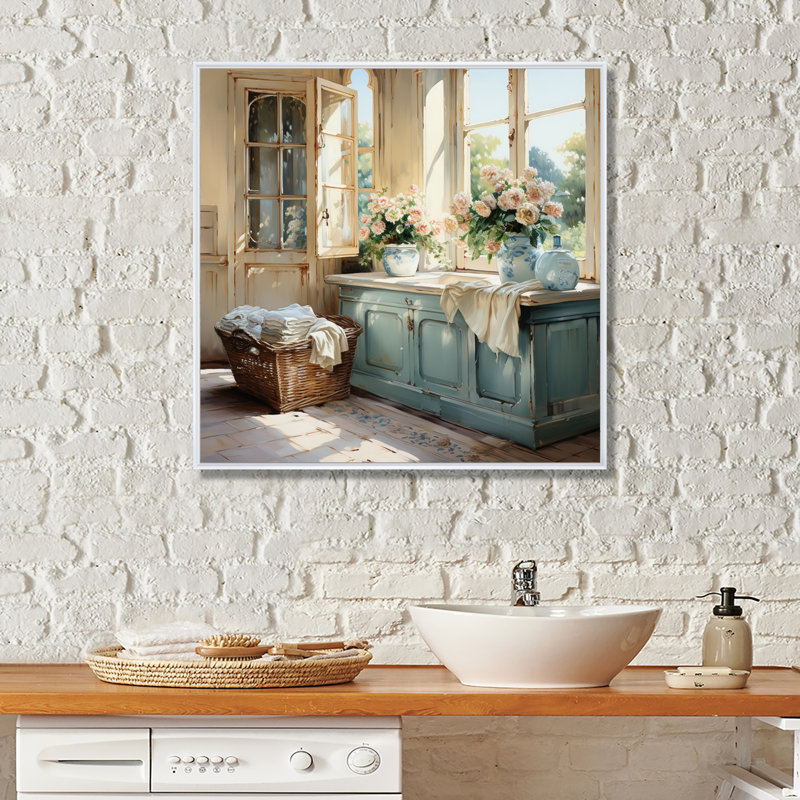 Laundry Room French Vintage I - Laundry Wall Art, H 16 po x l 16 po, Reproduction avec cadre flottant, Blanc