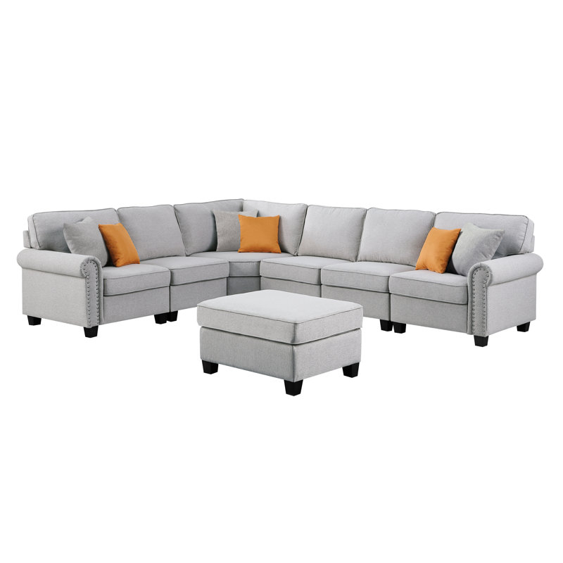 Sherburne Upholstered L-Shaped Sectional Reversible, Light Gray Polyester  Blend