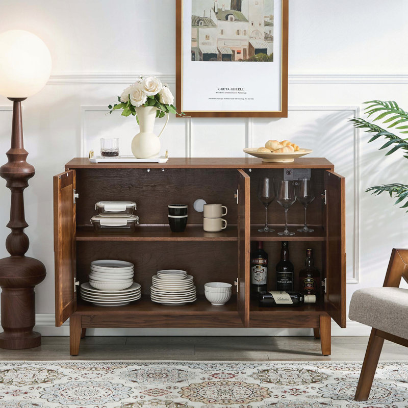 Mid Century Modern Vertical-Stripe Buffet, Walnut