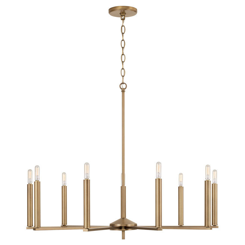 9 - Light Dimmable Modern Linear Chandelier, Aged Brass