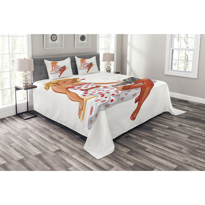 Red/White Microfiber Modern & Contemporary Bedspread Set, 220 x 220 cm Bedspread - 2 Shams