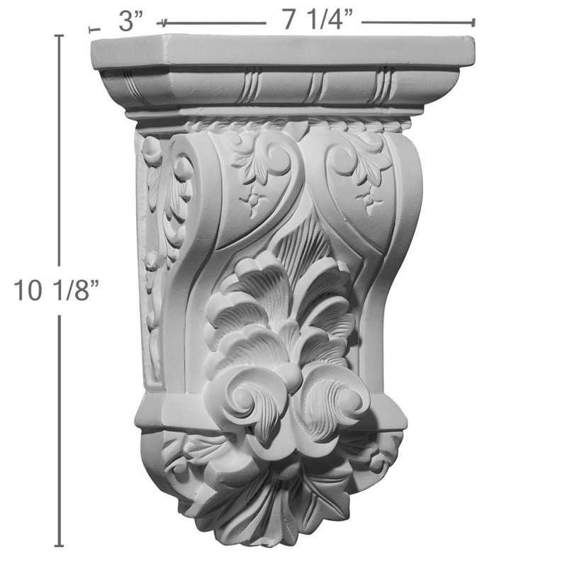 Endurathane Nadia Leaf Corbel, 7 1/4"W x 3"D x 10 1/8"H, Factory Primed