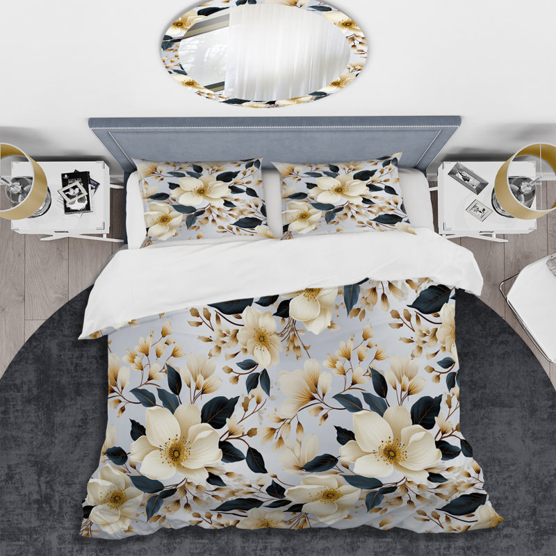 Ensemble de housse de couette White Poppies Minimalist Floral Elegance V, Housse de couette pour grand lit et 2 taies décor