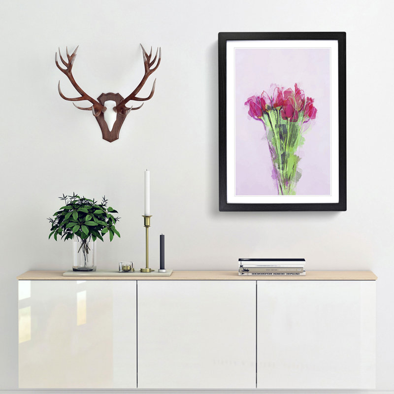 A Bunch of Pink Tulips in Abstract - Picture Frame Graphic Art Print, Black Framed, 36cm H x 27cm W x 2cm D