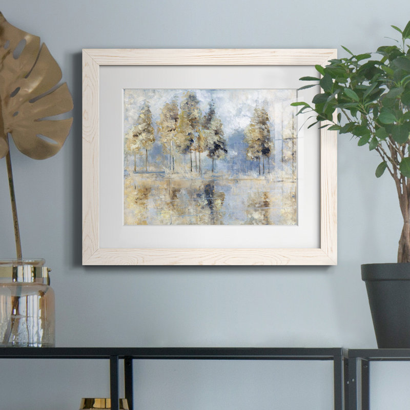 «Blue Golden Forest», reproduction d'art sur papier encadré, H 20 po x l 17 po x P 1,5 po, Papier encadré blanc