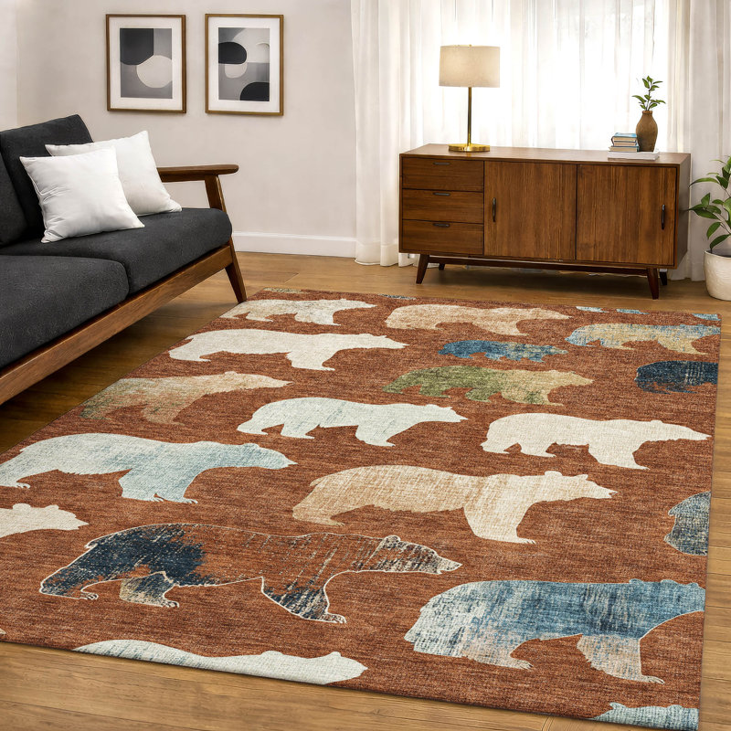 Premium Machine Washable Mayfield AMF2338 Lodge Rug, Paprika, 10' x 14'