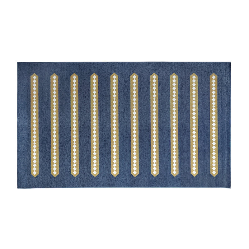 Tapis rectangulaire rayé bleu / or 3 pi x 5 pi Peavler