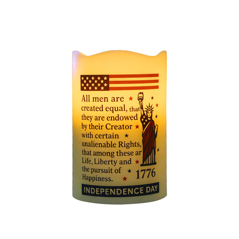 Bougie patriotique à DEL sans flamme avec projecteur drapeau américain - cire véritable, alimenté par pile / USB, télécommande