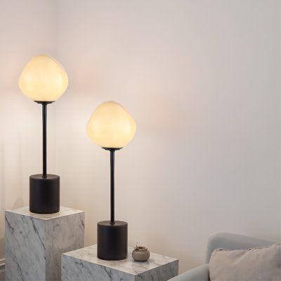 18" Artistic Glass Table Lamp Set with Hand-Blown Globe Shade, Soft Glam, Modern Accent Lighting for Bedroom, Living Room & Apartment Decor
