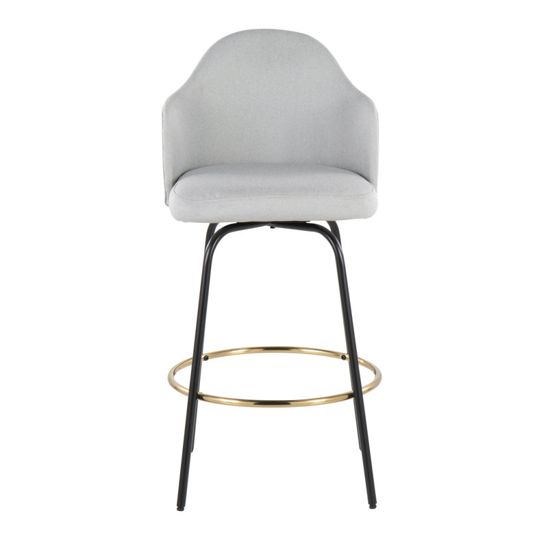 Arabelle Swivel Upholstered Counter Stool, Light Gray, Counter Stool (26" Seat Height), Gold/Black