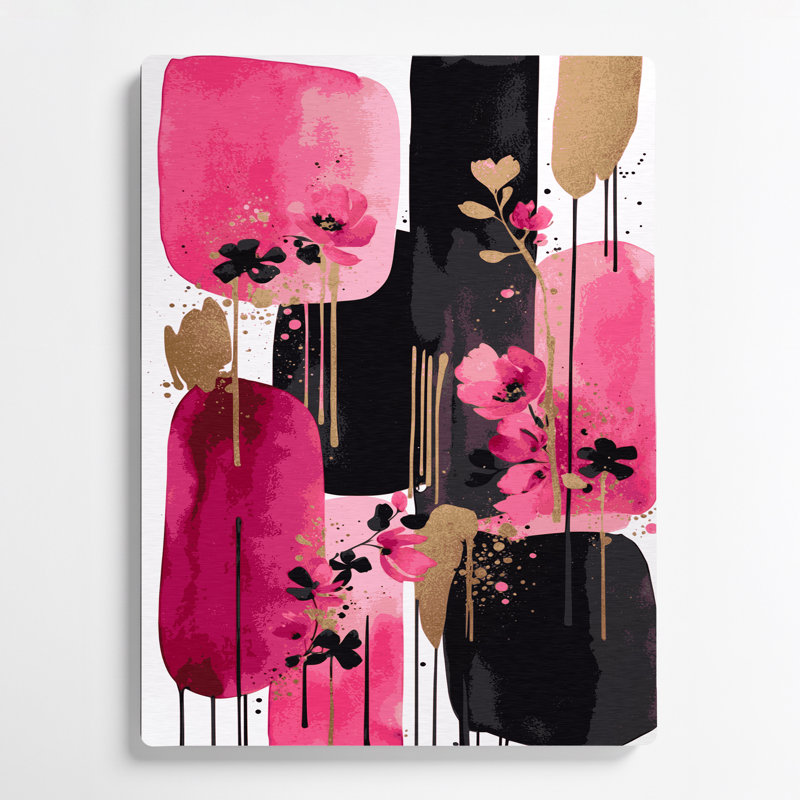 Abstrait aquarelle 69, art mural en métal rose, H 11 po x l 14 po