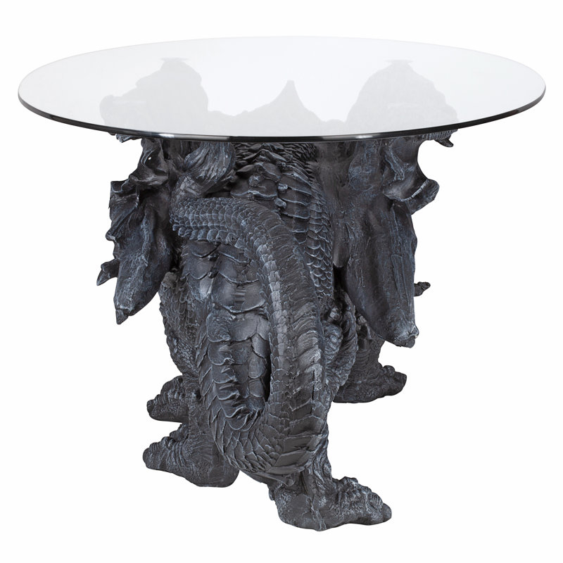 Oval Glass Outdoor Coffee Table with Dragon Design