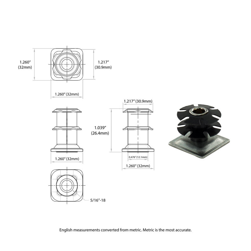 Roulette pivotante noire 2 po pour meuble carré de 1-1 / 4 po