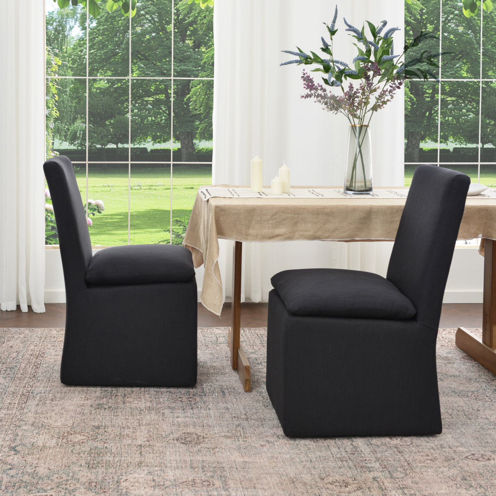 Keaton Linen Side Chair, Black