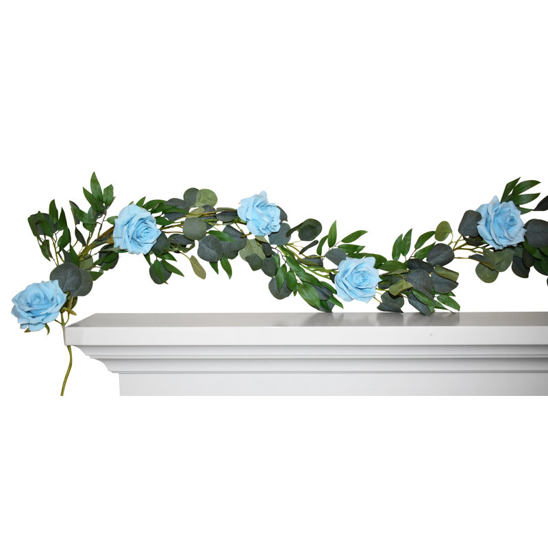 Guirlande 72 "Faux Roses Eucalyptus, Bleu
