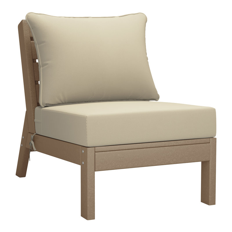 Deep Seating Armless Chair With Cushions, Beige, Light Brown