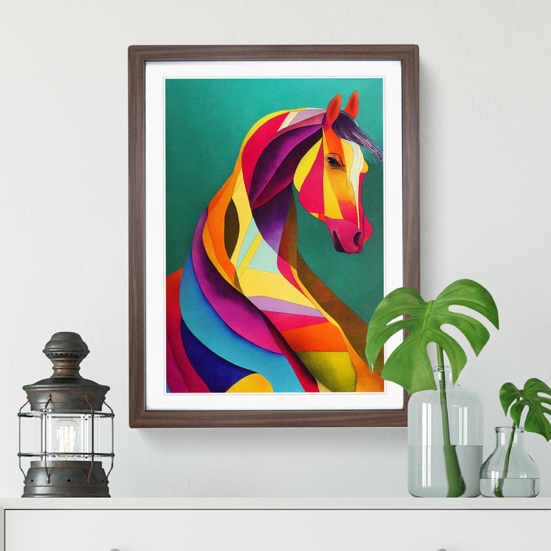 Abstract Horse No.5 - Framed Print, 34cm H x 25cm W x 2cm D, Walnut