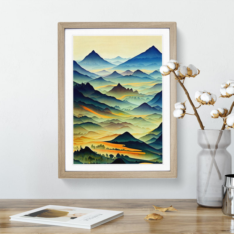Painting of a Mountain Landscape No.1 - Wall Art, 46cm H x 34cm W x 2cm D, Oak Framed, Oak Framed