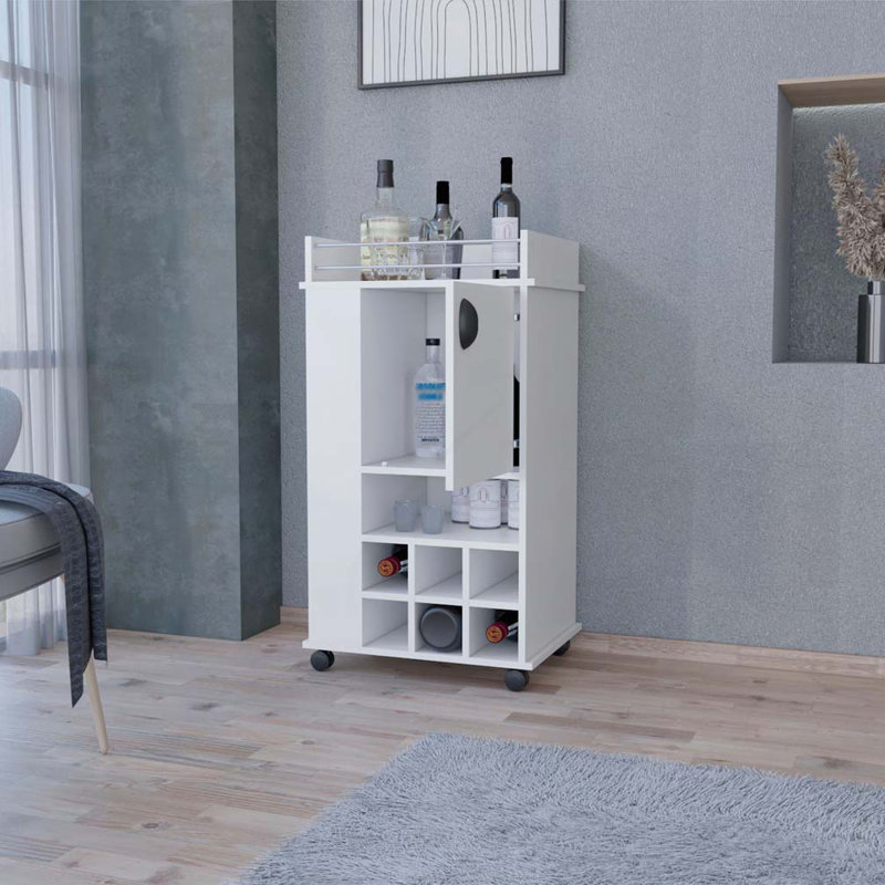Chariot-bar 1 porte avec porte-bouteilles et roulettes Allandale - blanc, Blanc