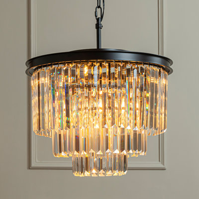 6-Lights Modern 3-Tier Round Fringe Crystal Chandelier