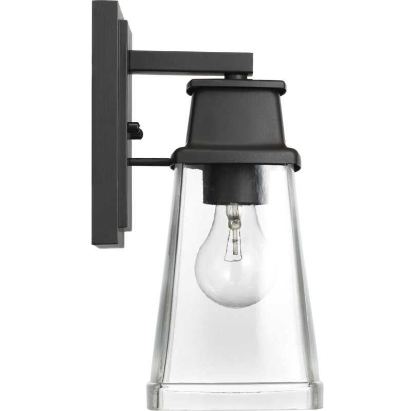 Metal and Glass Wall Light, Black, 11.63" H x 5.25" W x 6.75" D