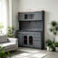 Grande armoire de rangement pour bar à café noir, 6 tiroirs, 5 panneaux réglables, avec panneau perforé, porte-serviettes et prise de courant.