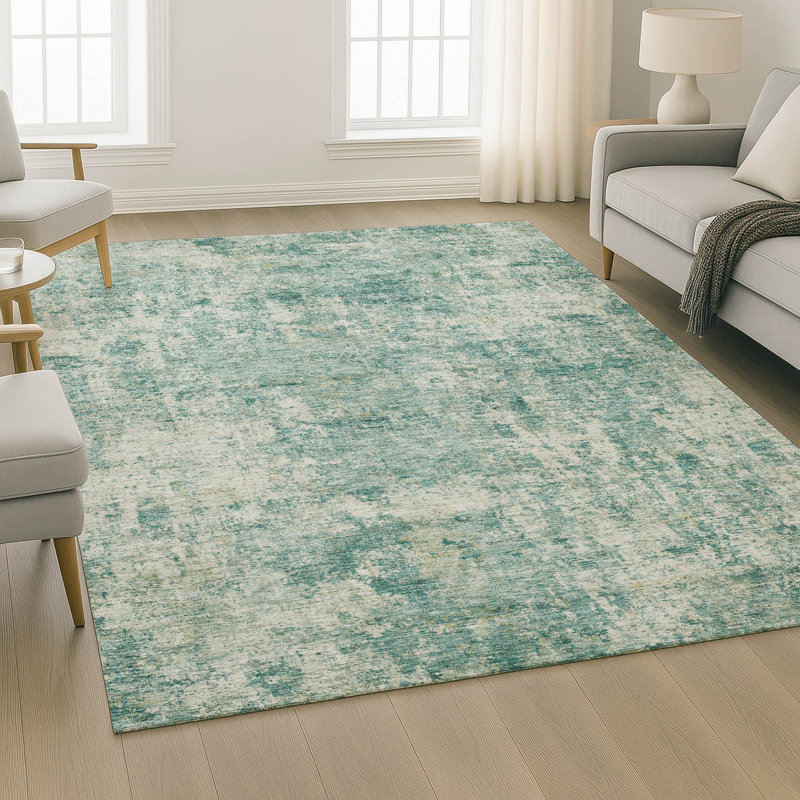 Premium Machine Washable Mayfield AMF2061 Abstract Rug, Teal, 9' x 12'