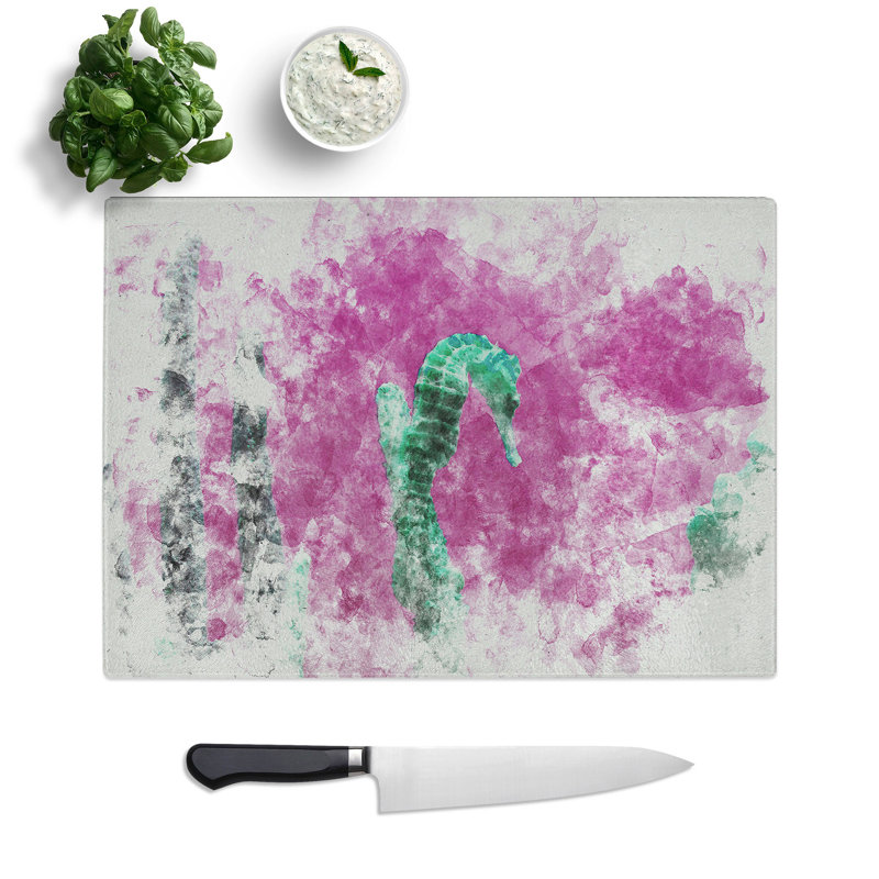 Seahorse Watercolour Chopping Board, 0.4cm H x 28.5cm W x 39cm L