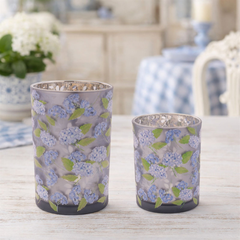 Porte-bougie imprimé hortensia givré
