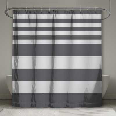 Rideaux de douche à rayures horizontales gris et blanc extra long