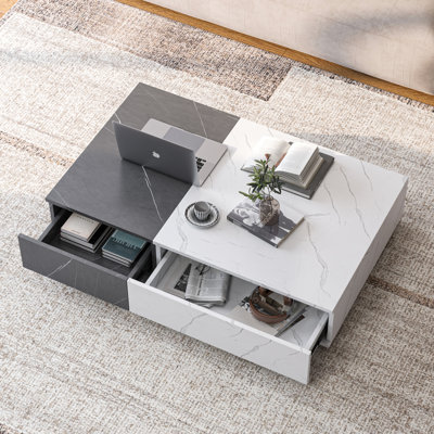 Table basse noire et blanche avec deux espaces de rangement de style contemporain