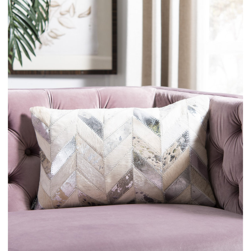 Beige and Gold Metallic Herringbone Cowhide Pillow