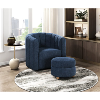 Modern Swivel Chair With , Blue Boucle Upholstery & Solid Construction Contemporary In Boucle, Look