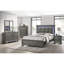 Mobilier de chambre à coucher à finition grise et grand lit 1 pièce à boutons carrés capitonnés à finition grise