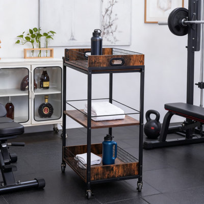 Industrial Bar Cart With Removable Tray, Rolling Kitchen Storage Cart With Wheels And Locking Casters For Home Bar And Serving Needs