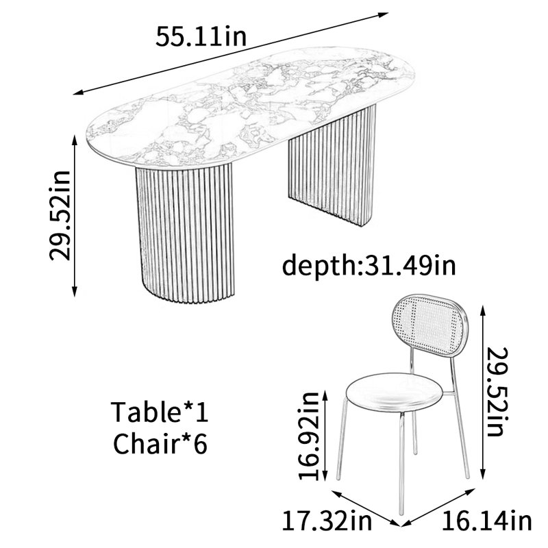 Table de salle à manger Modern, H 29,52 po x L 55,11 po x l 31,49 po