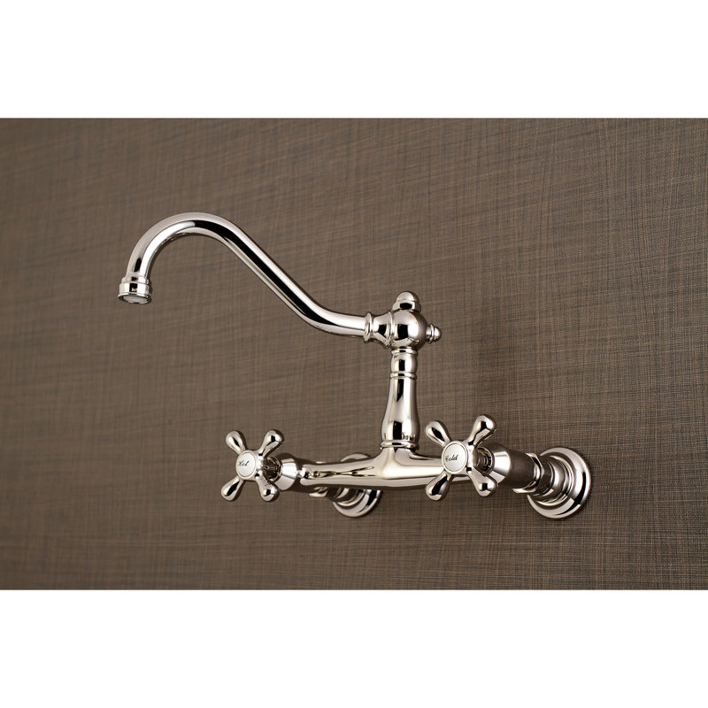 Vintage Wall Mounted Bathroom Faucet, Polished Nickel