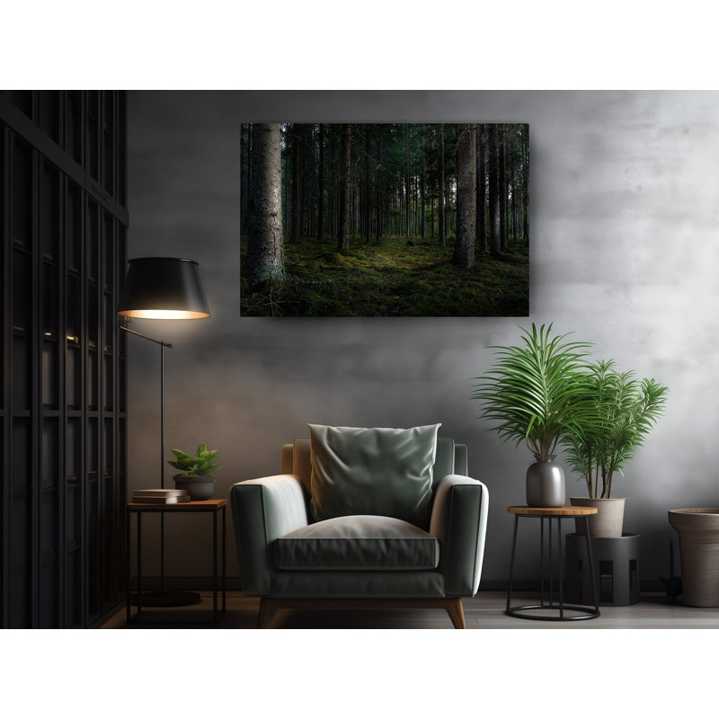 Forêt avec grands arbres verts, décoration intérieure - impression sur toile, H 12 po x l 18 po