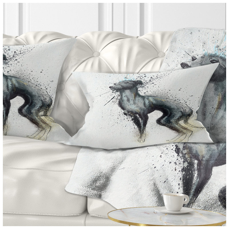 Coussin noir avec aquarelle et éclaboussures de chien noir, Rectangle, 12 po x 20 po