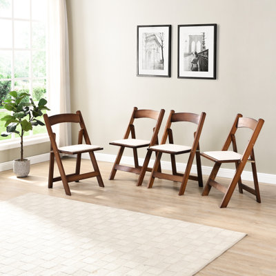 Chaise pliante confortable en bois massif, sans installation, pour de nombreuses zones Chaises rembourrées 4 pièces Tablette en noyer + coussin beige