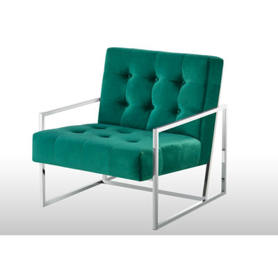 1Pc Velvet Living Room Accent Chair With Stainless Steel Frame, Modern/Mid - Century , Metal Main Material Frame Chair, Design, Foam Padding