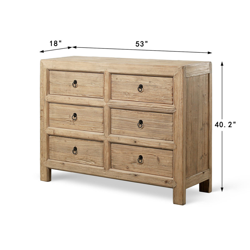 6-Drawer Chest 53Wx18Dx40H Weathered Natural Solid Pine