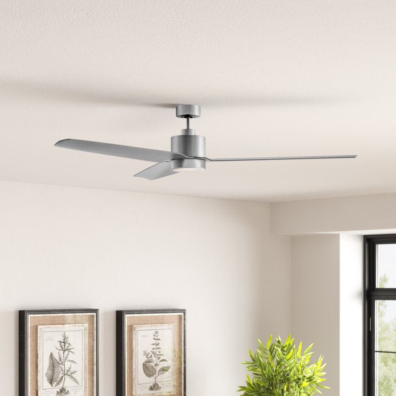 Ventilateur de plafond standard à 3 pales 52 po avec télécommande et ensemble d'éclairage Ameeyah, Nickel brossé